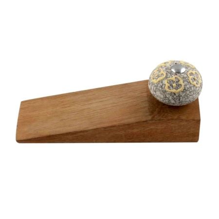 2 Pieces Light Yellow Floral Crackle Wooden Door Stopper